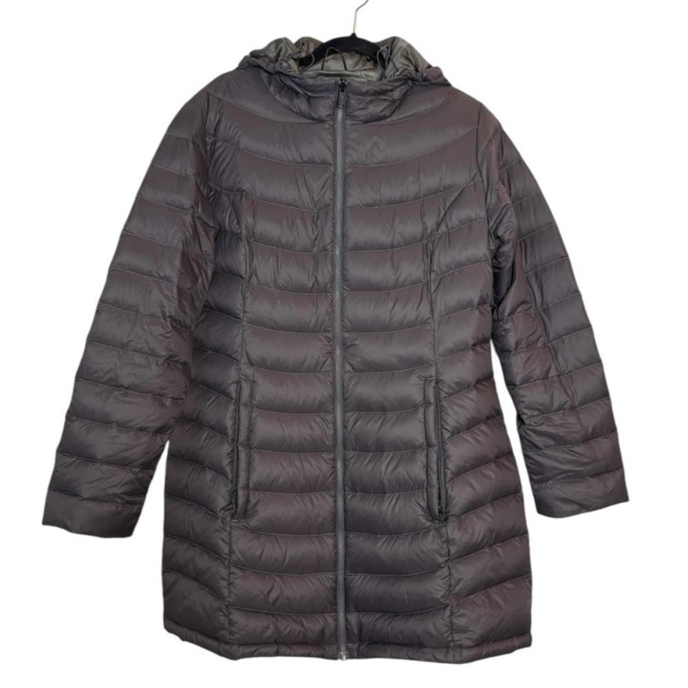 The North Face Jenae 550 Goose Down Hooded  Puffer Charcoal Gray Parka Coat XL - Picture 2 of 6
